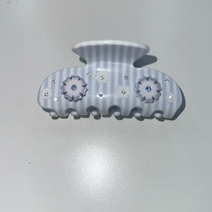 Emi jay sweetheart clip with blue stripes, flowers and rhinestones